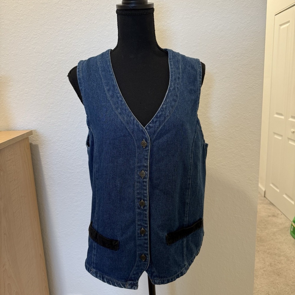 Vintage Stampede Denim Vest Women's Size Large Blue Western Rodeo Made In USA